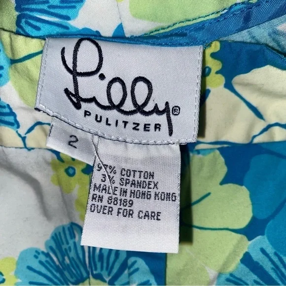 Lilly Pulitzer Green Blue Floral Retro Pants Size 2 - Picture 7 of 9
